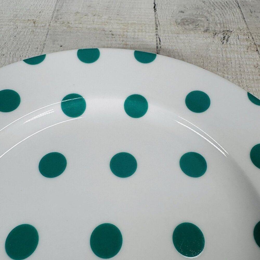 Isaac Mizahi DOT LUXE Green Teal Polka Dot White Porcelain 8" Salad Plates Set 4 - Picture 12 of 16